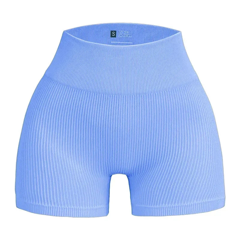 Blue ribbed shorts on a white background
