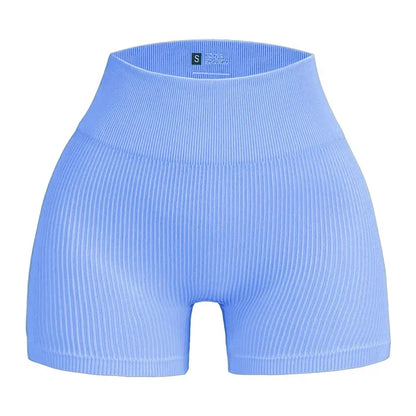 Blue ribbed shorts on a white background