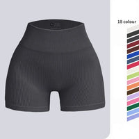 Black ribbed shorts on a light gray background with color swatch on the right.